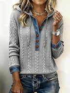 Elise™ | Cable-knit hooded Henley sweater