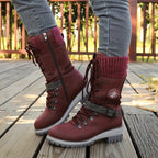 Cordelia™ | Knit-cuff buckle-strapped lace-up hiking boots