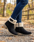 Mirella™ | Sherpa-cuff buckled side-zip heeled ankle boots