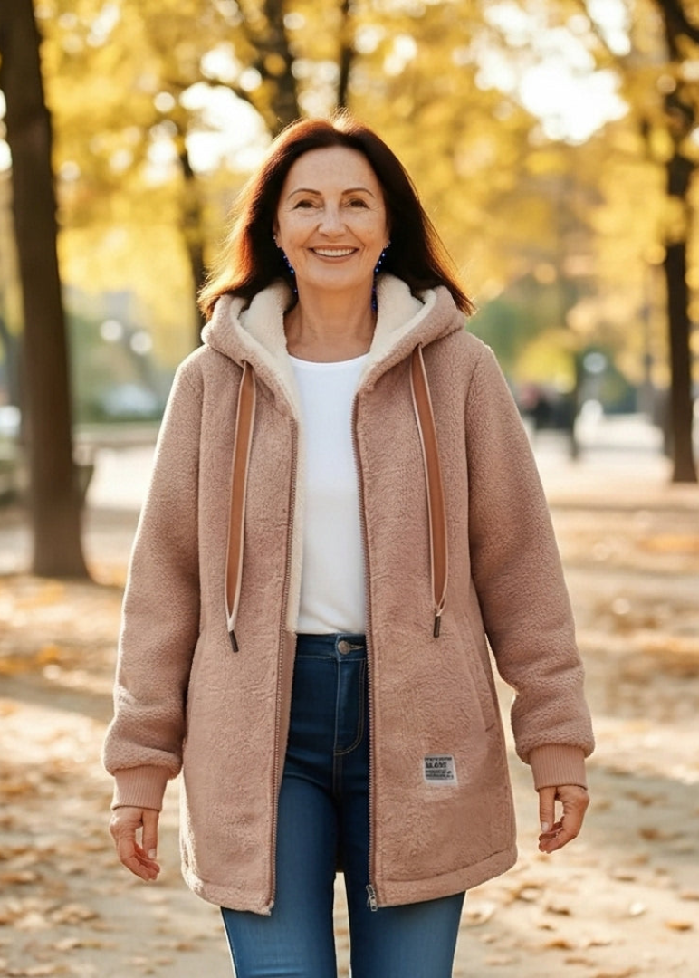 Rima™ | Zip-Front Drawstring Hooded Teddy Coat