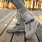 Cordelia™ | Knit-cuff buckle-strapped lace-up hiking boots