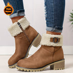 Mirella™ | Sherpa-cuff buckled side-zip heeled ankle boots