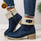 Mirella™ | Sherpa-cuff buckled side-zip heeled ankle boots