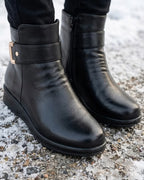Avril™ | Side-zip buckle-strap plush-lined ankle boots