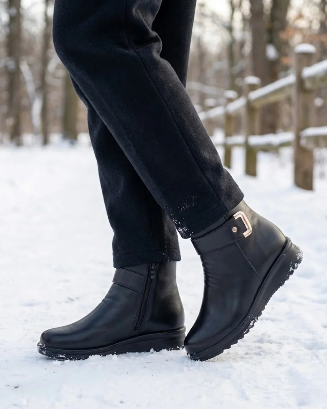 Avril™ | Side-zip buckle-strap plush-lined ankle boots