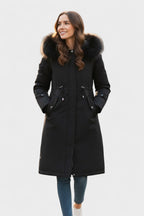 Diora™ | Faux-Fur Hood Drawstring-Waist Anorak Coat