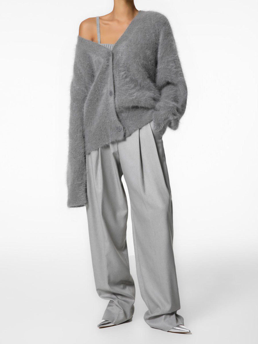 Fortunata™ | Fluffy V-neck button cardigan