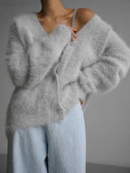 Fortunata™ | Fluffy V-neck button cardigan