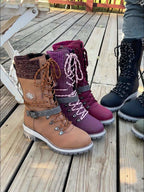 Cordelia™ | Knit-cuff buckle-strapped lace-up hiking boots